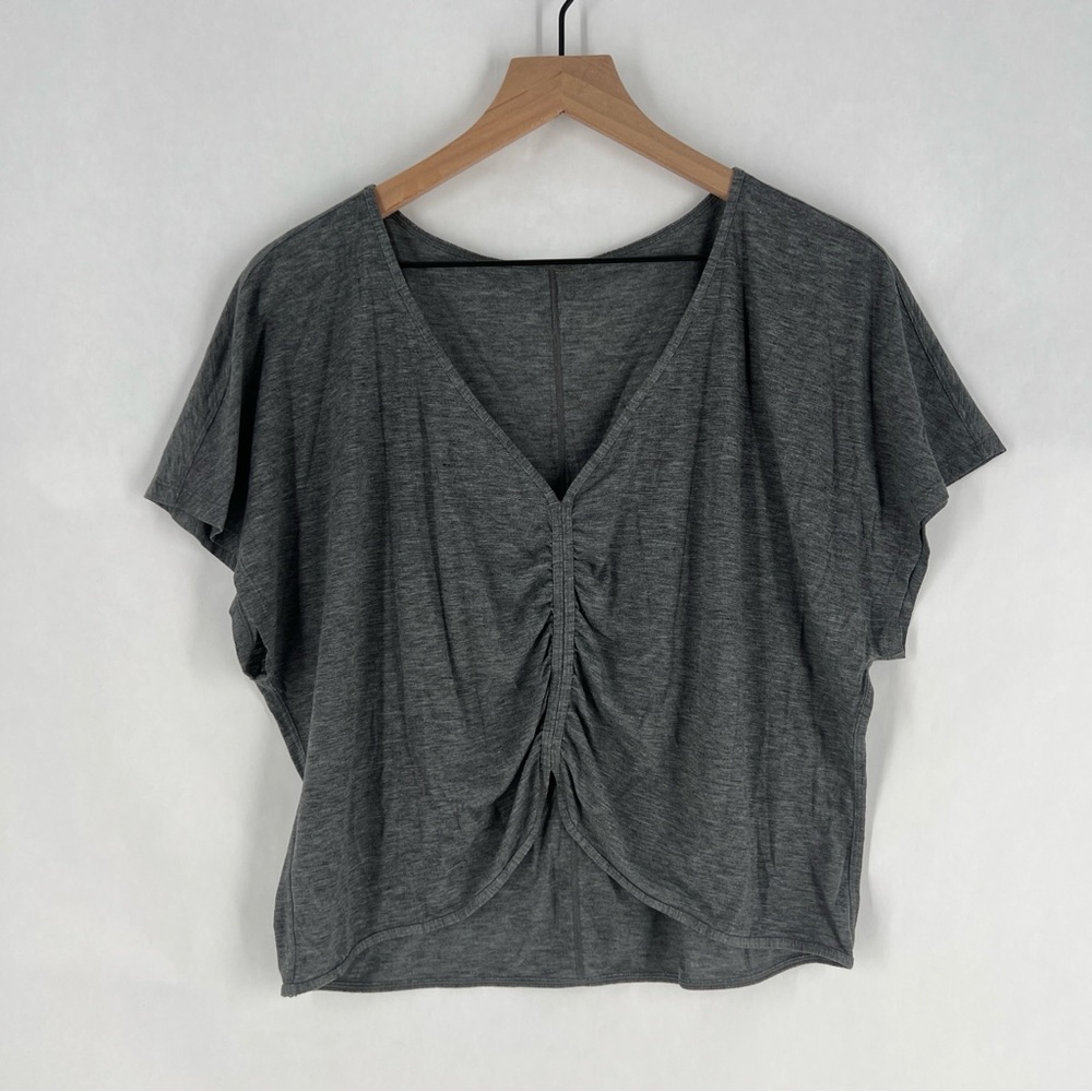 Lululemon Heather Gray Gathered V-Neck Boxy Crop Dolman Sleeve Women's Top